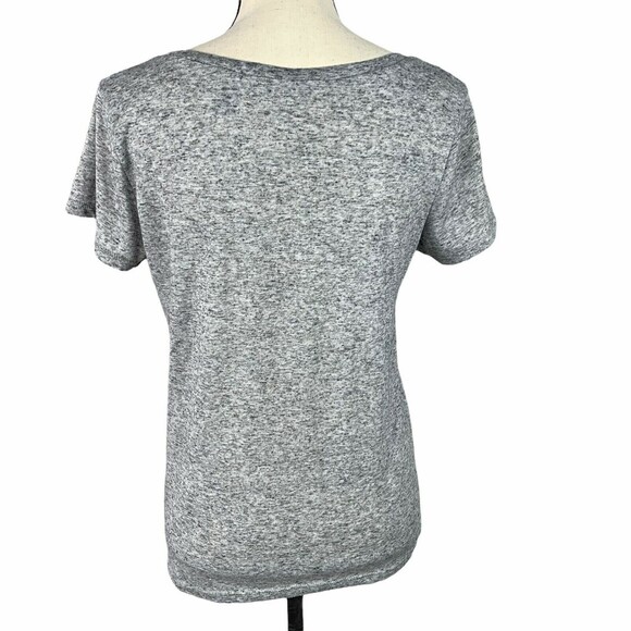 BKE Knit Top Women Size Small Gray Burnout Fabric Ivory Crocheted Front Pocket - Picture 4 of 8